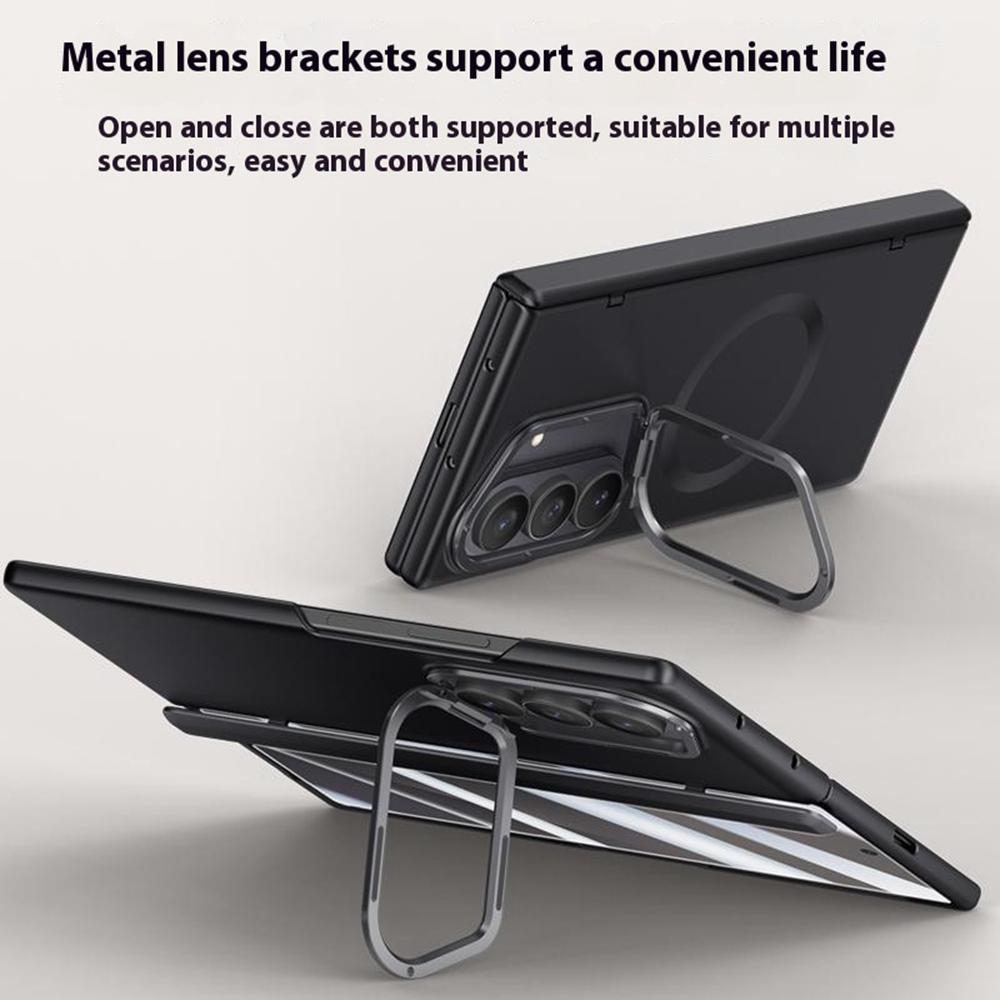 For Samsung Galaxy Z Fold7 5G Magnetic Case Hard PC Phone Cover with HD Tempered Glass Film,Lens Kickstand