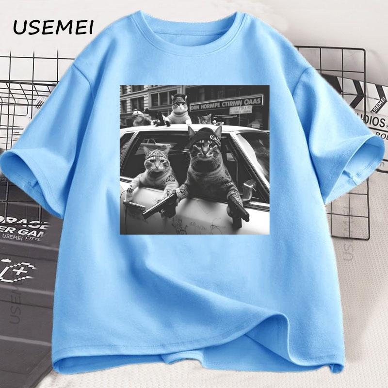 

Funny Cat Gang T-Shirt Sarcastic Tshirt Unisex Oversized Graphic Tees Round Neck Short Sleeve Vintage T Shirt Mens Clothes 4XL