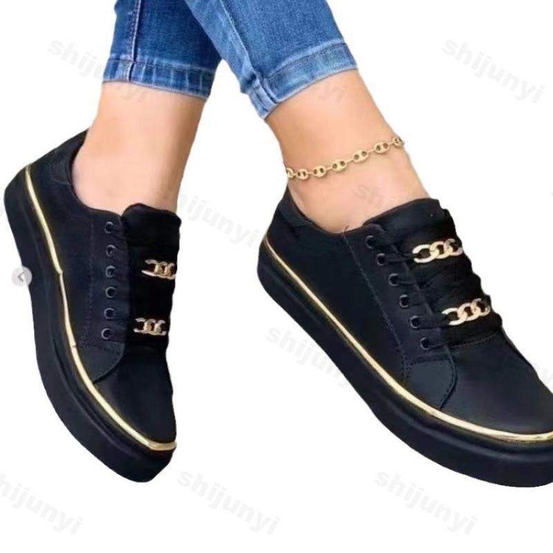 Fashion Size 43 Women's Shoes Lightweight Lace Up Platform Flats Soft Sole Non Slip Comfortable Women's White Casual Shoes