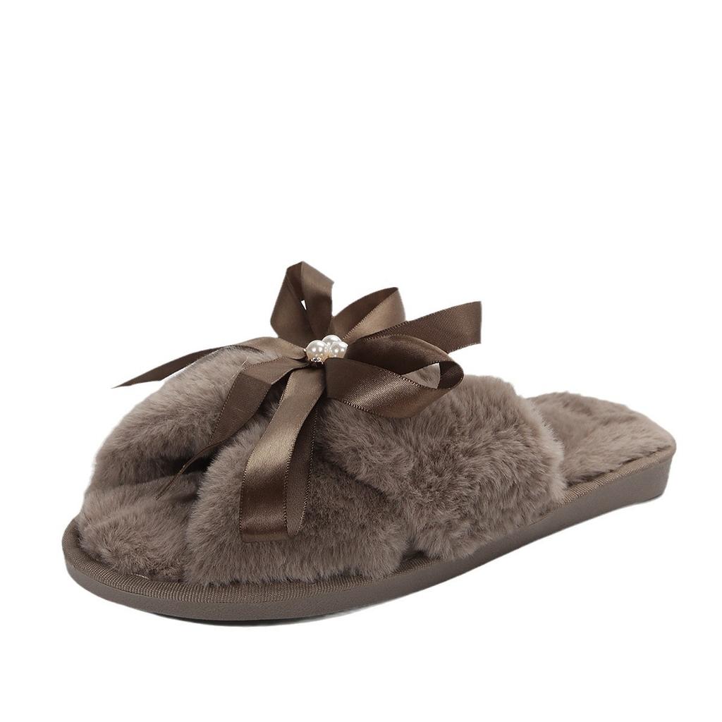 Winter Warm Slippers with Bow Indoor Cozy House Shoes for Women and Men