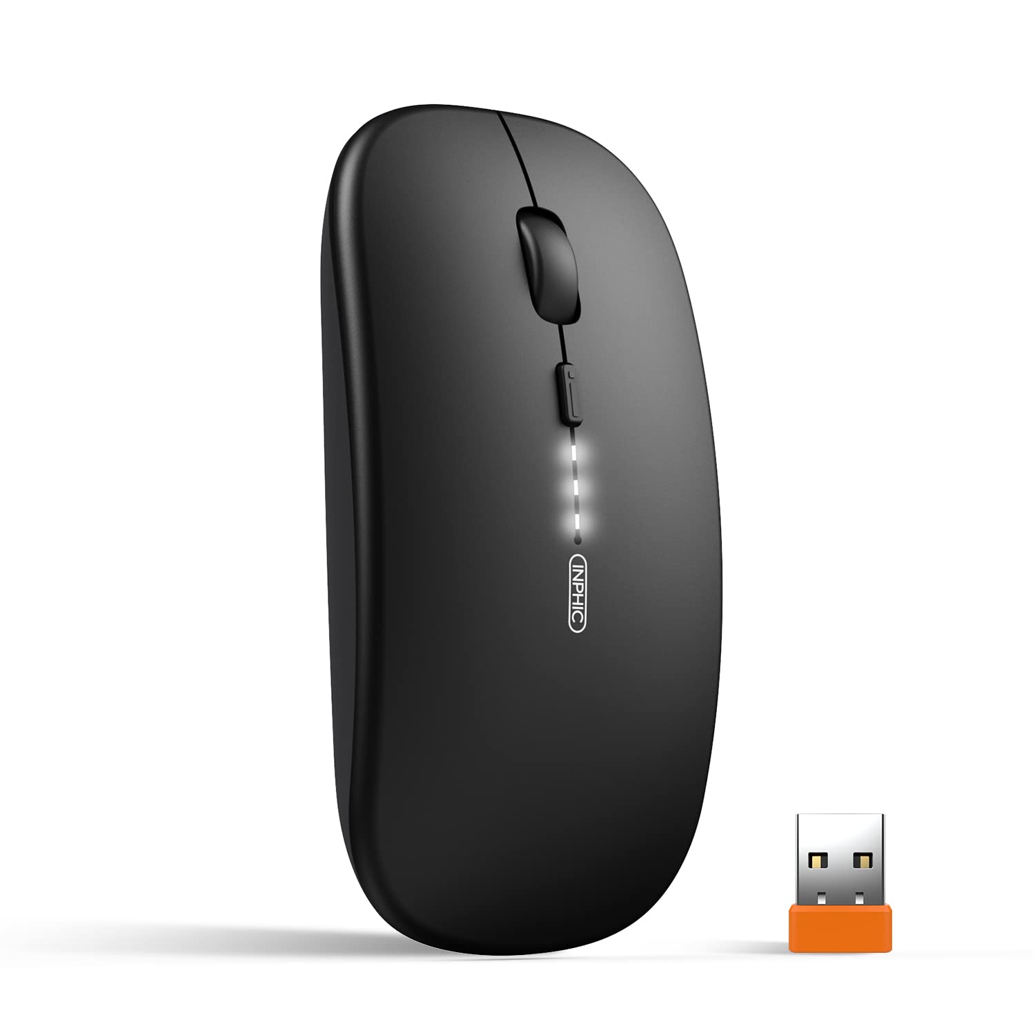 

INPHIC Rechargeable Wireless Level Wireless Silent Mouse Ultra Thin Computer Mouse 1600 Compatible with Black Mouse, [Upgrade Display], DPI,