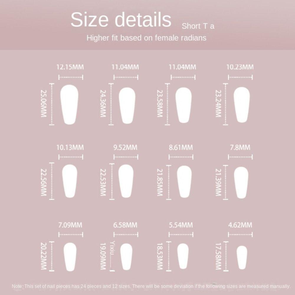 24pcs Detachable Full Cover Press On Nails DIY Long French Fake Nails Ballerina Red Crystal