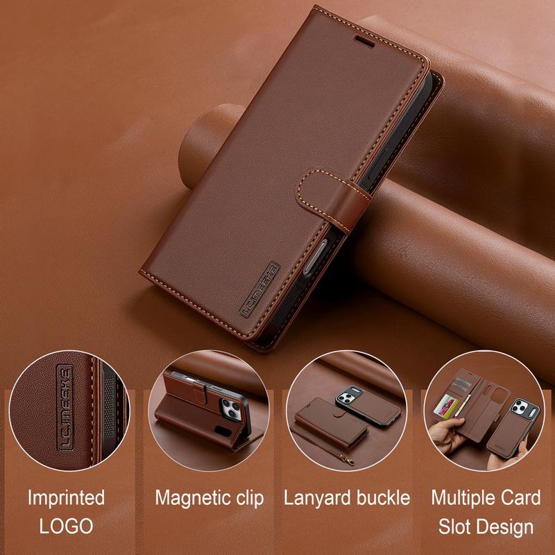 Magnetic Flip Wallet Case For iPhone 17 Pro Max iPhone 16 15 14 13 Pro Max 12 11 Air Luxury PU Leather Card Slots Phone Holder Cover