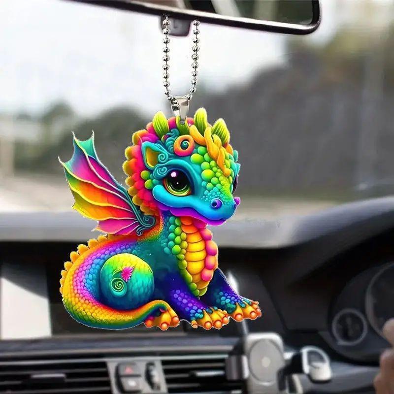 Acrylic Stylish Cartoon Dinosaur Rearview Mirror Pendant Fun Interior Car Decoration