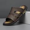 Handgefertigte Herren-Lederslipper Sommerbekleidung rutschfest schlicht einwortig Weichleder weiche Sohle Mikrofaser Herren-Slipper
