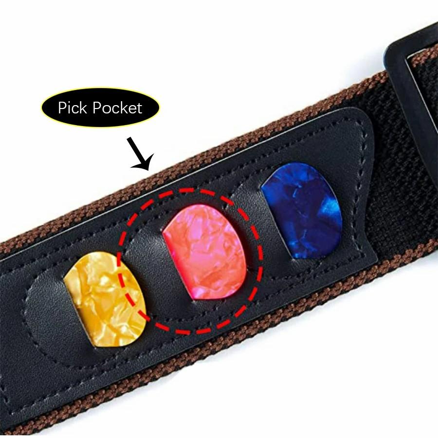 7Pcs/Set Guitar Strap Black PU Leather + Cotton for Ukulele Bass Musical Instrument Accessories