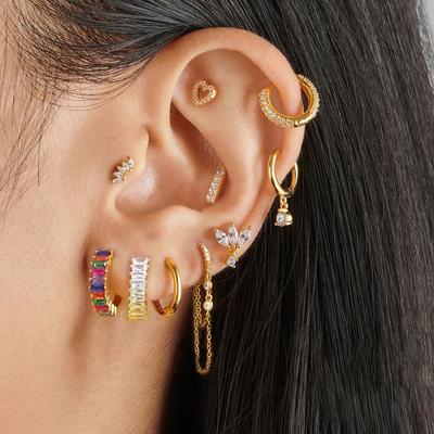 Fashion Stainless Steel Zircon Chain Hoop Earrings For Women Helix Tragus Heart Piercing Earring Wedding Jewelry