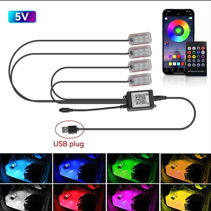 Neon LED Car Interior Ambient Foot Strip Light Accessories Back light Remote App Music Control Auto Decorative Atmosphere Lamp