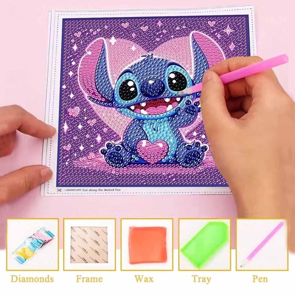 DIY Diamantmalerei-Set mit Rahmen, Stitch Vollkreis-Mosaik 5D DIY Kreuzstich-Set Heimdekoration mit Rahmen, Handwerks-Hobby-Sammlung