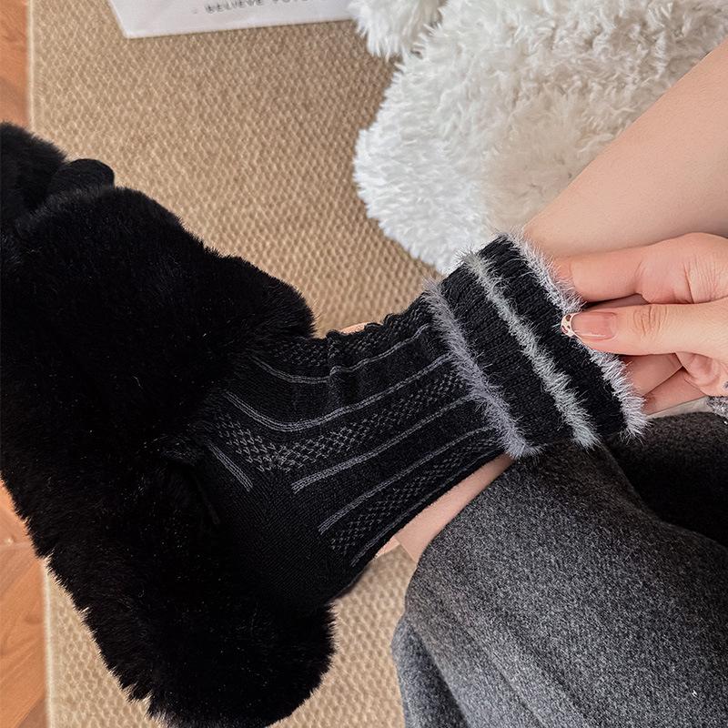 Retro Style Winter Coffee Blue Luxury Imitation Mink Stripe Contrasting Mid-Leg Socks Diamond Plaid Stack Socks Court Style Warmth
