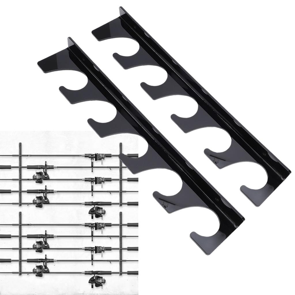 2pcs Fishing Pole Holders for Garage Wall Mounted Fishing Rod Racks Storage Hold 5 Rods Black,Fishing Pole Storage Rack, Organiser with