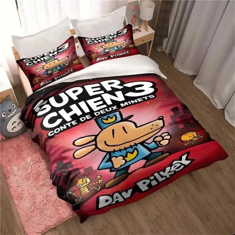 DOG MAN Set Biancheria da Letto con Fantasia Cartone Animato Carino Set Copripiumino Singolo Matrimoniale Letto King Size Set Biancheria da Letto per Camera da Letto di Ragazzi Adulti Lenzuolo Anime