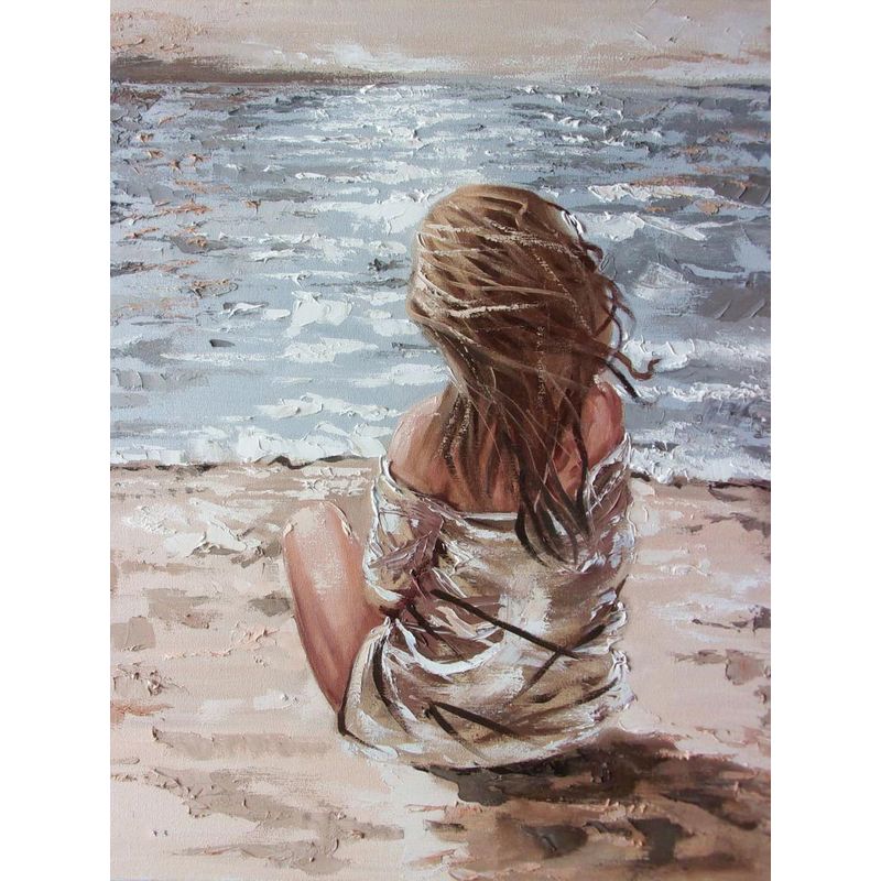 5D DIY Diamond Painting Seaside Girl Full Drill Round Diamond Embroidery Portrait Cross Stitch Mosaic Home Decor