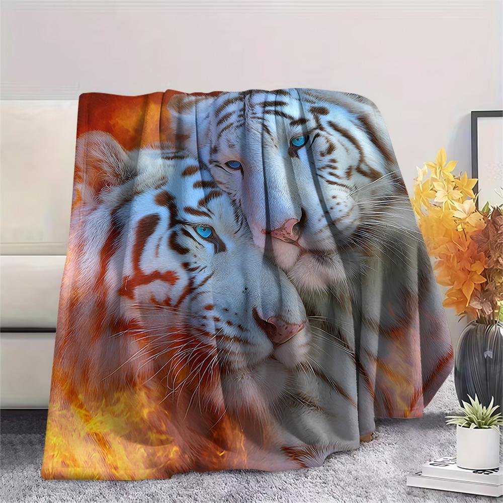 White Tiger Print Flannel Blanket, High quality Comfortable for All Seasons, Home Decor, Warmth and Comfort, Perfect for Christmas Gifts