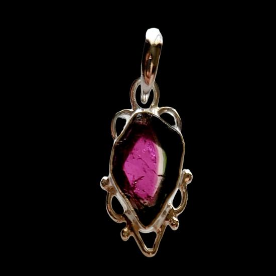 Natural Rosy Watermelon Tourmaline Gemstone 925 Sterling Silver Pendant, Gift035