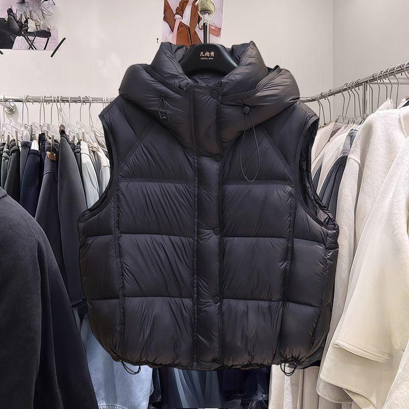 European puff cotton vest hooded thickened down cotton vest women's autumn and winter loose cotton vest jacket
