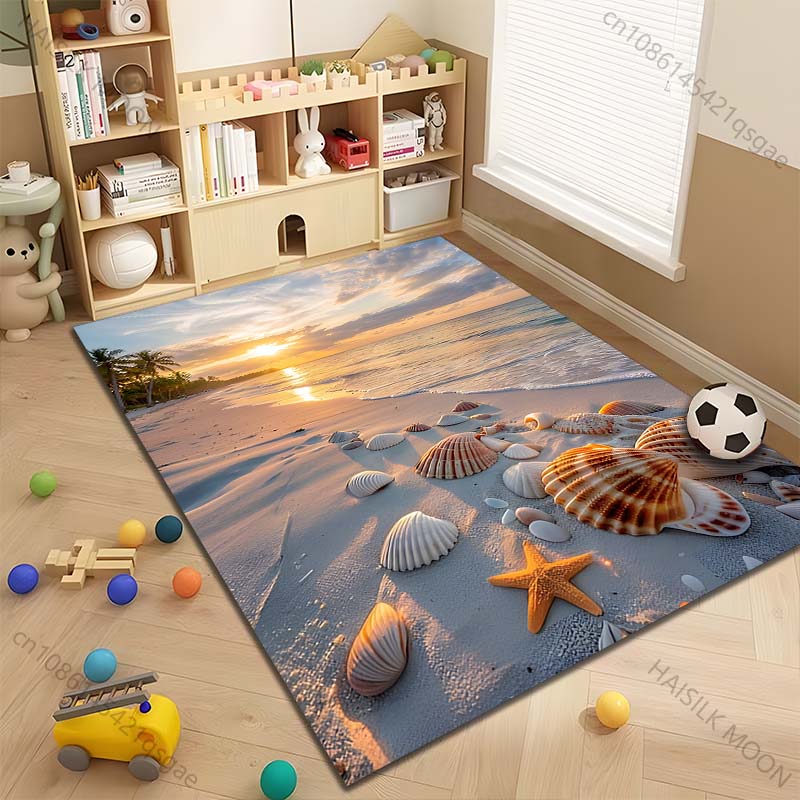 Multiple sizes Beach shells sunset view Print Carpet Rug for Living Room Bedroom Sofa Doormat Home Decor Non-slip Floor Mat