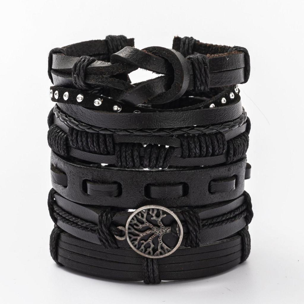 Retro Multi-layer Alloy Leather Bracelet In Ethnic Style with Waxed Rope