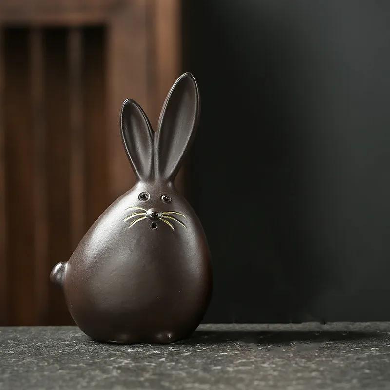 Cute Little Rabbit Sculpture Tea Pet Ornaments Purple Clay Tea Set Decoration Boutique Handmade Tea Figurine Decor Crafts