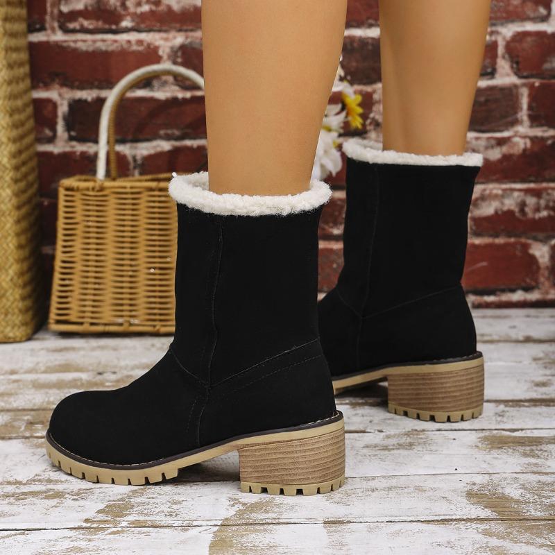 Winter New Medium Boots Lamb Wool Cotton Shoes Plush Thickened Women