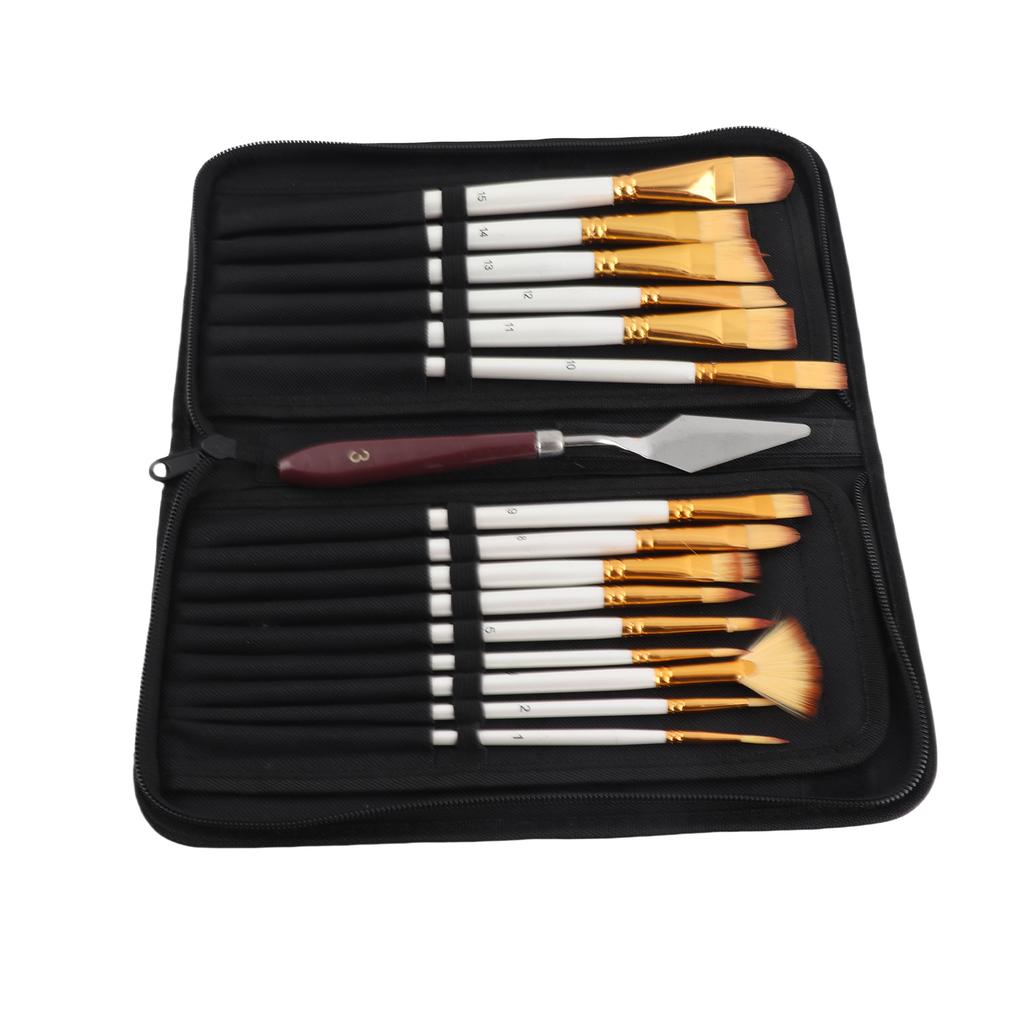 15pcs Paint Brush Set Acrylic Detailed Oil Painting Brushes with Canvas Bag for Kids Adult Drawing Arts Crafts