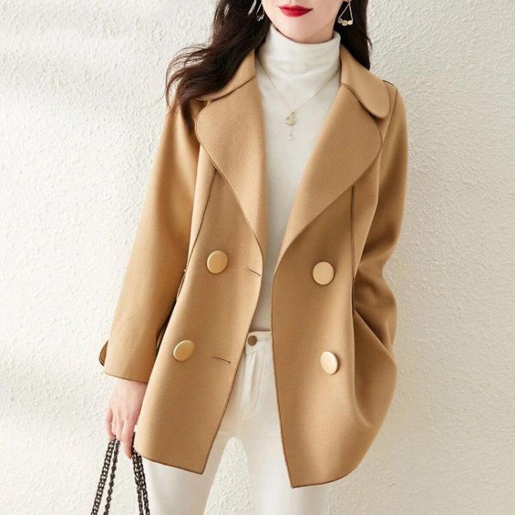New Korean Style Double Breasted Woolen Jacket for Women Temperament Casual Versatile Loose Slim Fit M