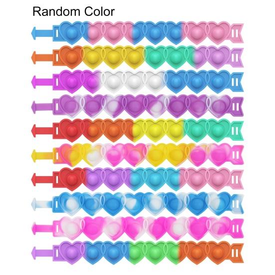 2 Pcs Decompression Bracelet Toy Heart Shape Colorful Soft Silicone Washable Adjustable Stress Kids Valentines Classroom Exchange Kit