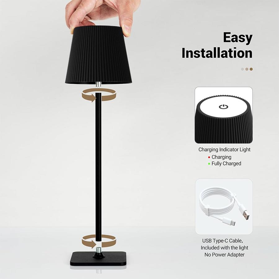 Cordless Hotel Usb Rechargeable Table Lamp Touch Sensor Desk Lamp 3 Colors Adjustable Led light for Bedroom Hotel Living Room