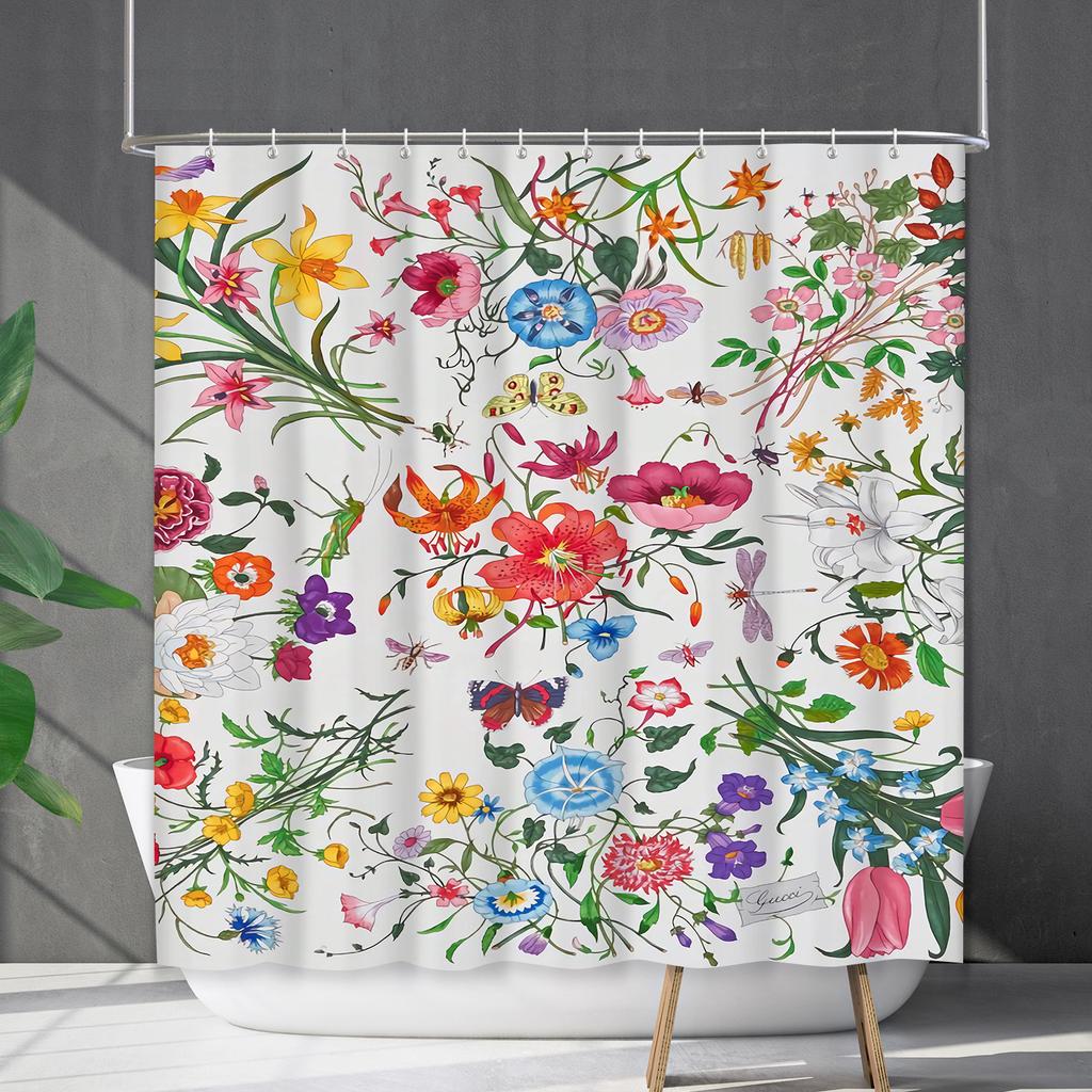 Shower Curtain Waterproof And Mildew-Proof 3D Digital Printing Plant Flower Plant Shower Curtain Bathroom Partition