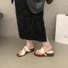 Soft Leather Version~ French Retro Fairy Style Vacation with Skirt Cool Slippers Female Round Head with Simple Roman Shoes