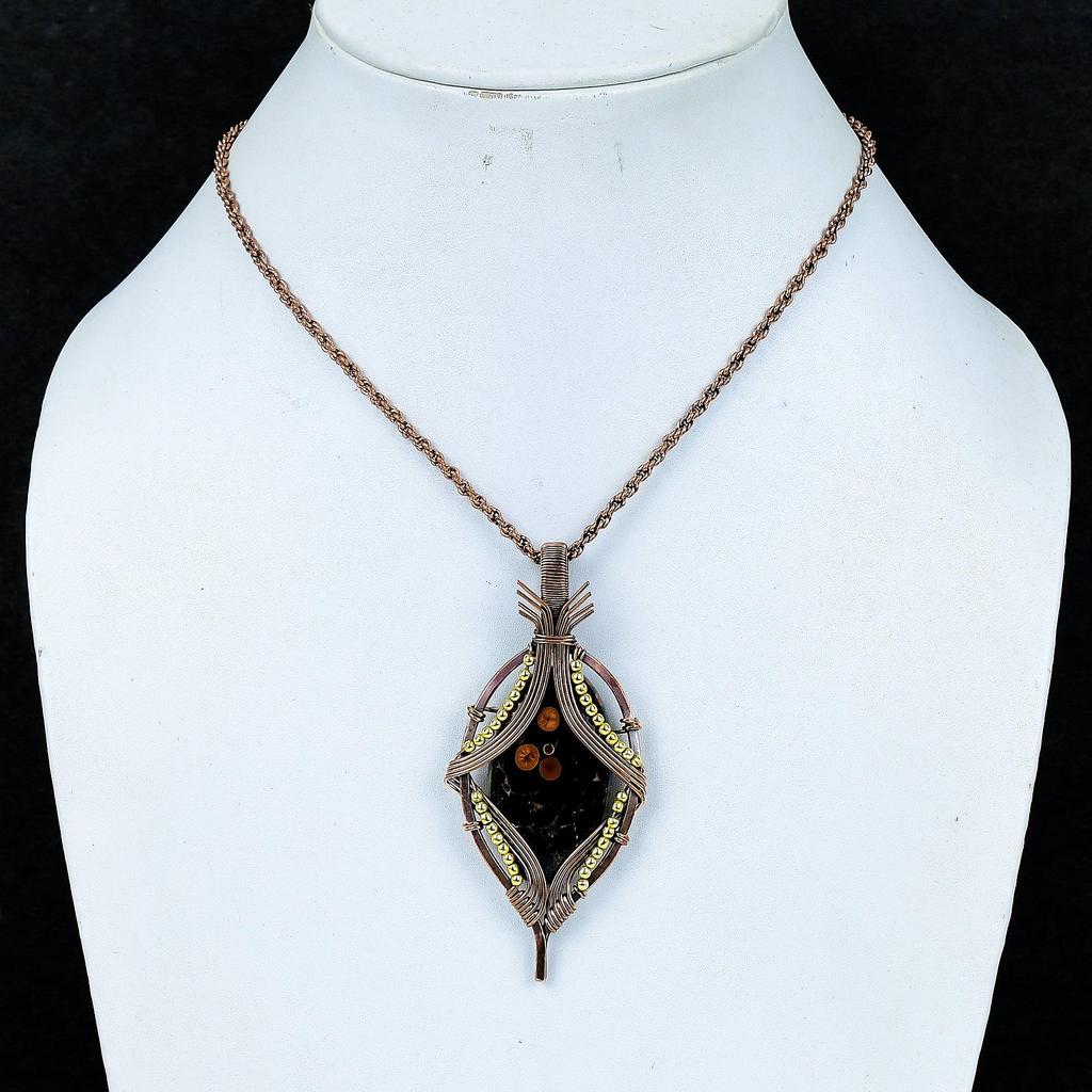 Peanut Obsidian 999 Copper Wire Wrapped Pendant, Handmade Gemstone Jewelry Pendant Gift For Birthday