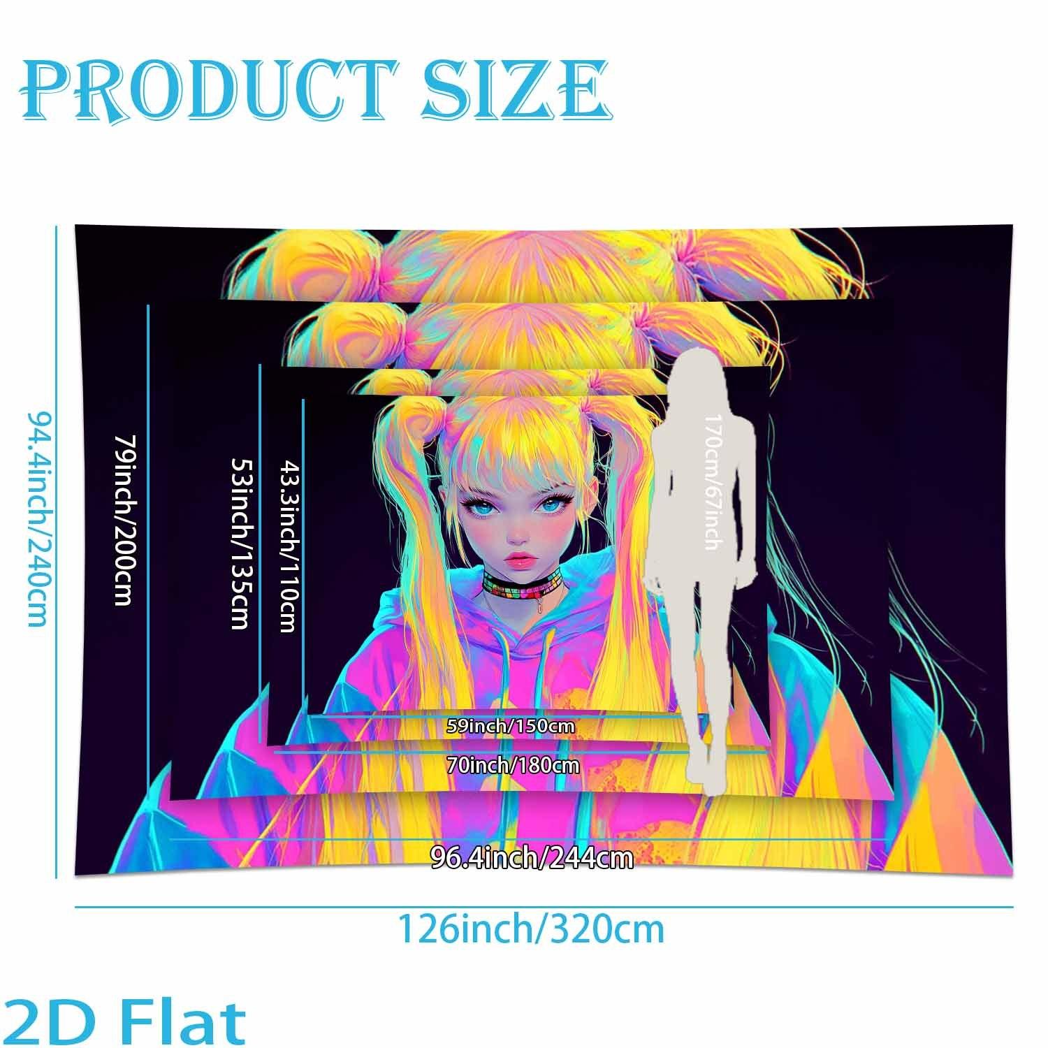

VIKAMA Cyber Neon Double Ponytail Anime Girl Tapestry Y2K Atmosphere Esports Room Home Decoration Home Decor 74x94cm(29x37in)