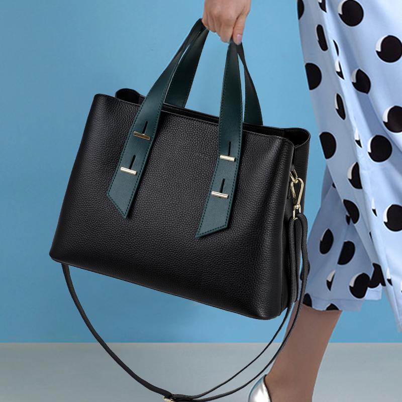 Aidrani New fashionable women's handbag, made of cowhide material with color blocking design, black official bag