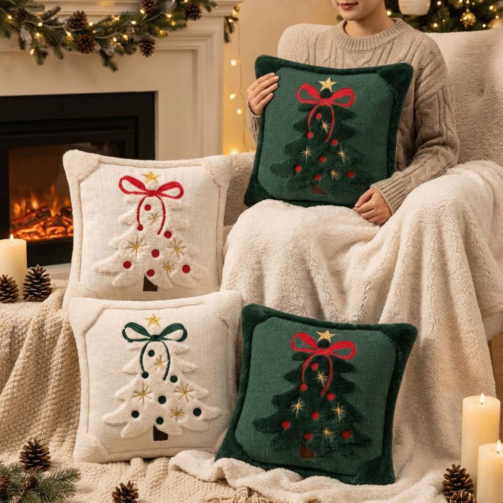 Plush Fabric Christmas Throw Pillow Cover Decorative Pillow Cover  Sofa Bed Decoration