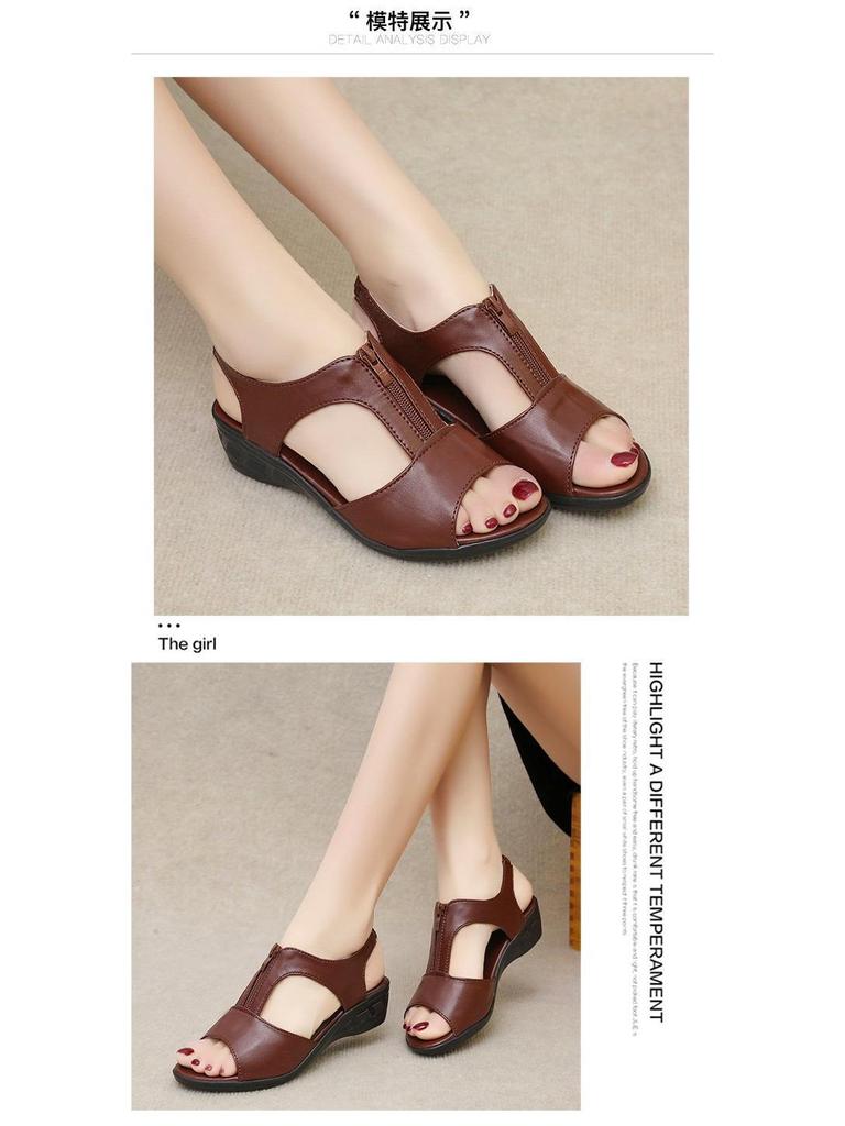 2021 Roman Style Zippered Wedge Sandals with Open Toe for Women