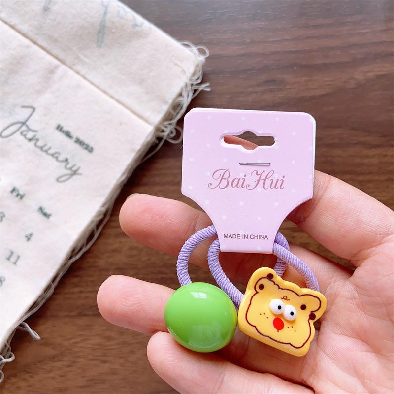 Dziecięcy Letni Kolorowy i Uroczy Trójwymiarowy Zestaw Wyrażeń Akrylowy Pierścień do Włosów Dziewczęcy Duży Sznurek do Włosów