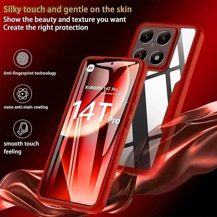 Coque pour Xiaomi 14T Pro - Protection Intégrale Avant TPU Souple et Arrière PC Rigide- Rouge