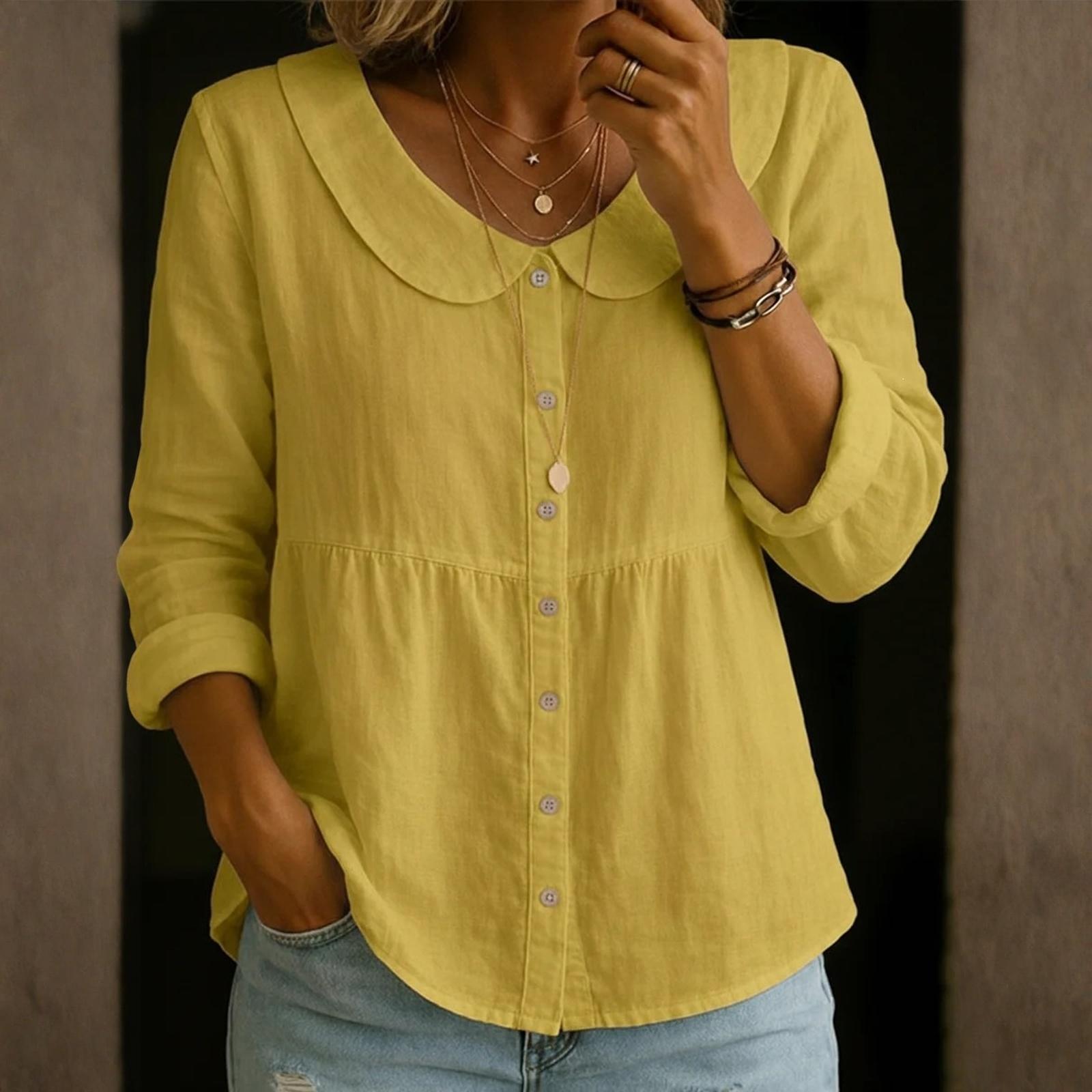 

Women s Spring/Summer Casual Color Loose-fitting Three-Quarter Sleeve Shirt XL жовтий