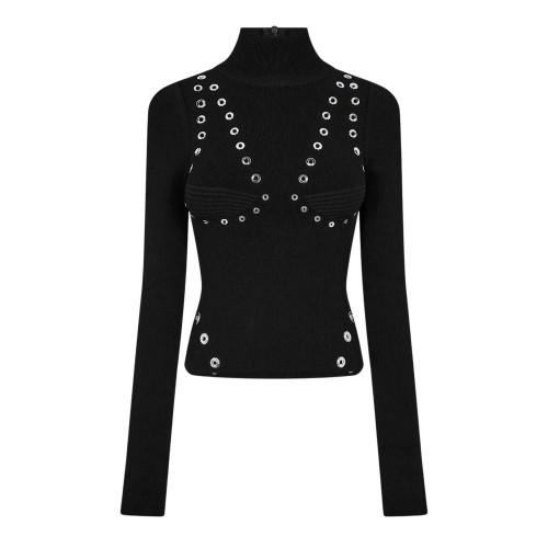 Off White Womens/Ladies Eyelets Mock Neck Top