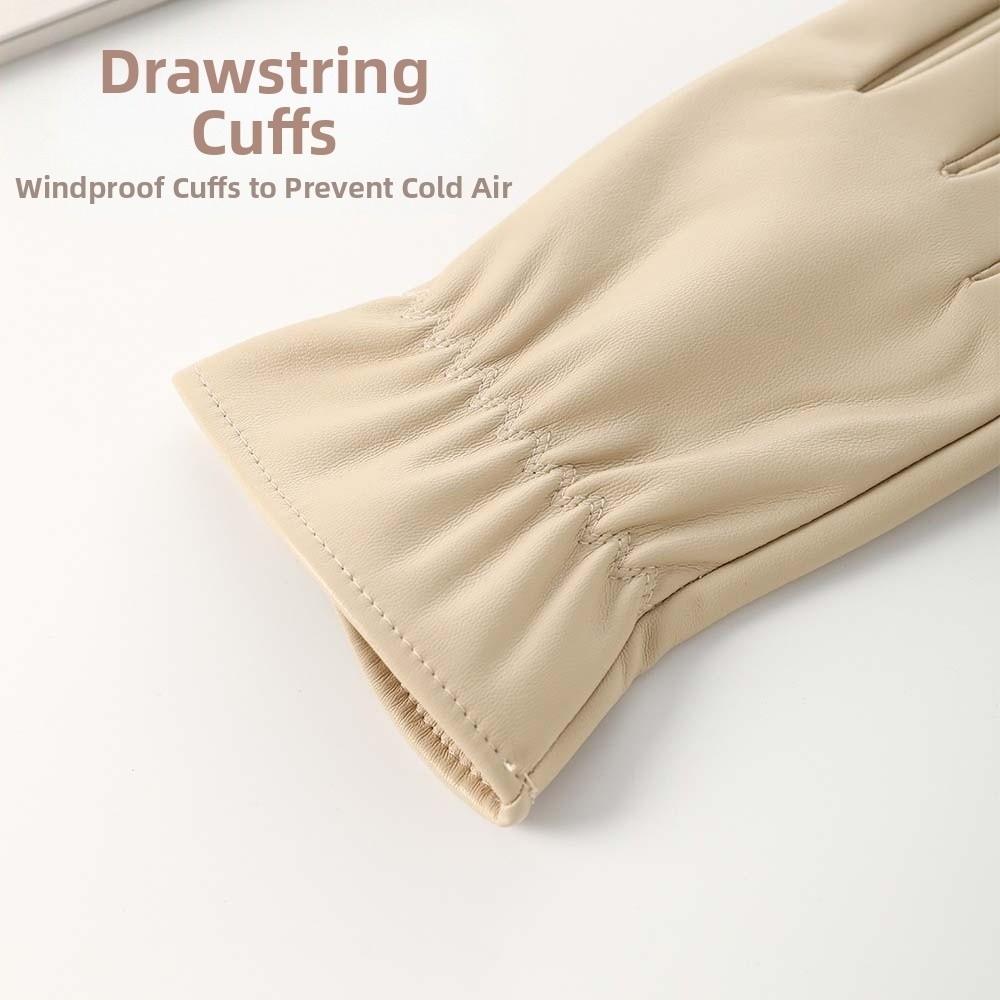 Soft Black Thickened Gloves  Beige Finger Mittens PU Anti-cold Gloves  Outdoor Sport