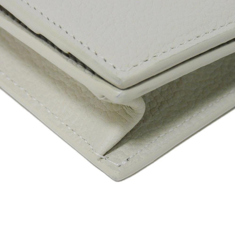 Used 9921 Business Card Holder 468994 7946 Grain Powder Textured Leather Bifold Logo Ivory Unisex from Japan AUTHENTIC