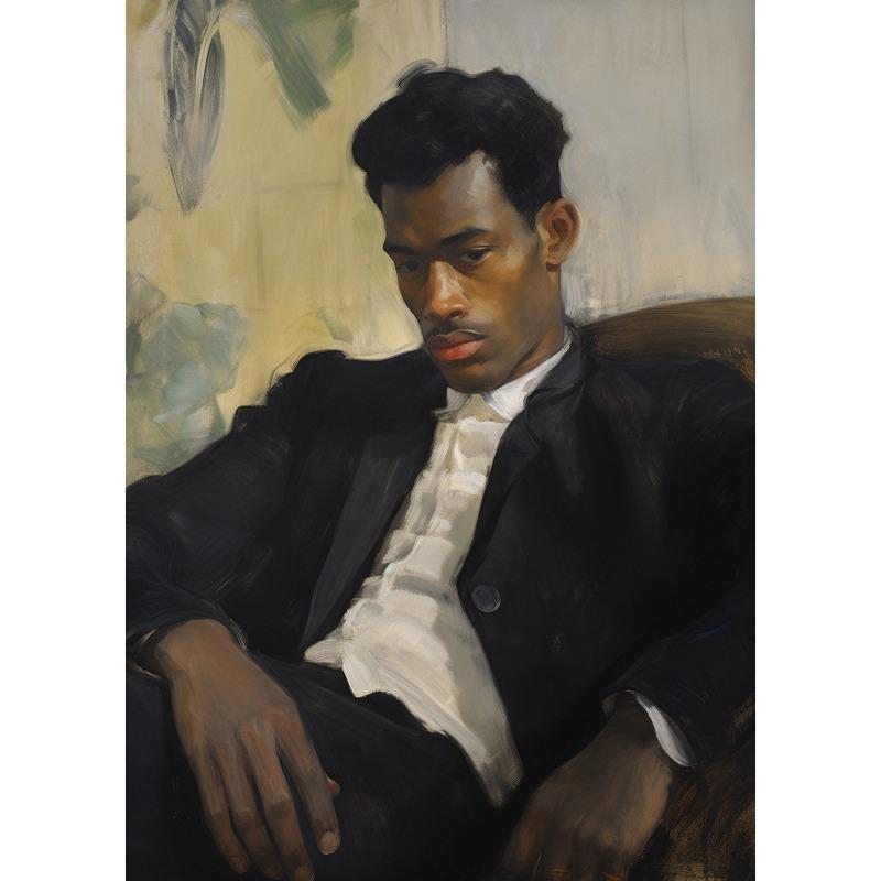 Black People Gentleman Portrait Poster Woman with Pearl Necklace Reading Canvas Painting Prints for Living Room Wall Home Decor