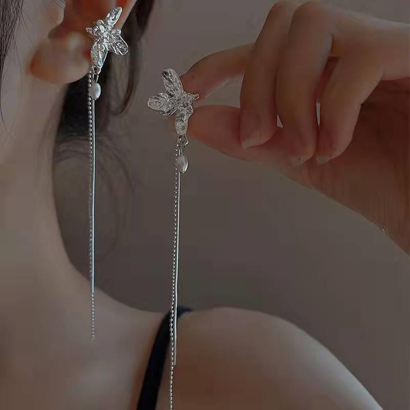 New Version Full Rhinestone Long Tassel Earrings Women'S Simple Golden  Color Earrings Party Jewelry Beautiful Gifts