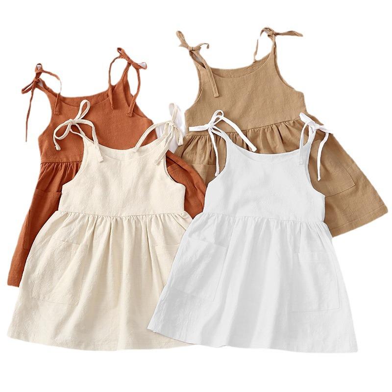 Trendiges Europäisches & Amerikanisches Sommer-Mädchen-Träger-Strandkleid zum Binden mit Taschen