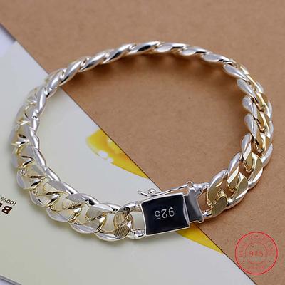 Bracciale gioielli da uomo in argento sterling 925 10 mm di larghezza 20 cm di spessore delicato braccialetto in argento moda per le donne alta gioielleria