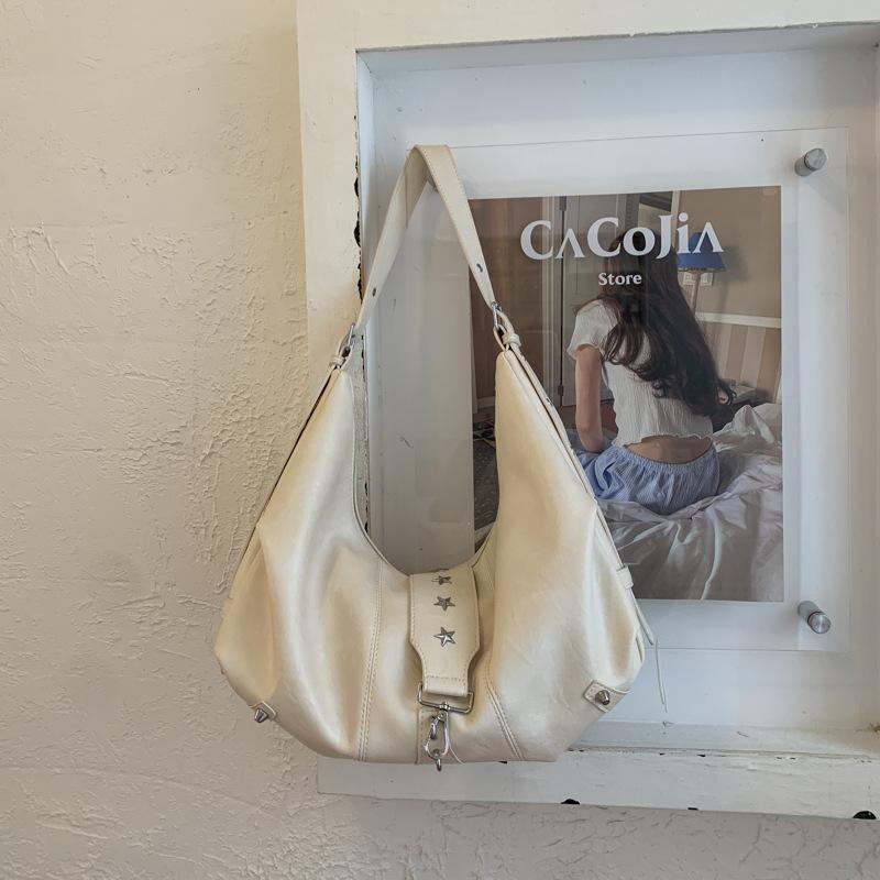 Niche tote bag retro texture casual large capacity shoulder bag soft leather lazy style high value fashionable bag women