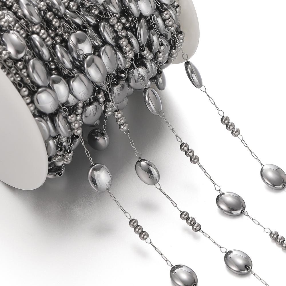 

Овальная цепочка из нержавеющей стали ручной работы + цепочка на ключицу с бусинами, браслет-ожерелье-серьги для DIY ручной работы Beads 6*7.5mm Chain Length：1M