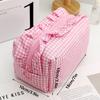 Floral Makeup Bag with Lace Trim  Large Capacity Quilted Cosmetic Toiletry Organizer Case Travel Portable Cosmetic Pouch