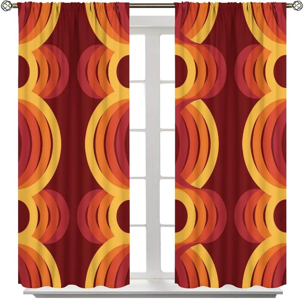 Tende Geometriche Arancioni Moderne Astratte Oscuranti Stile Retrò Anni '60 '70 Curta per Camera da Letto Soggiorno Cucina Caffè Decorazione