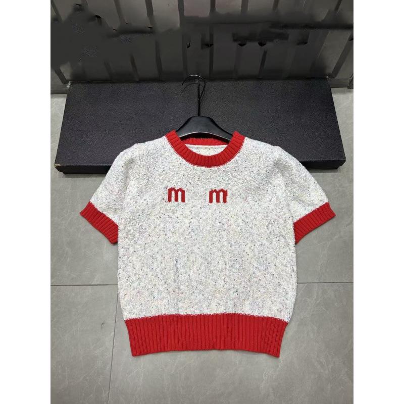 2025 Spring Red Letter Jacquard Short Sleeve Pullover Top